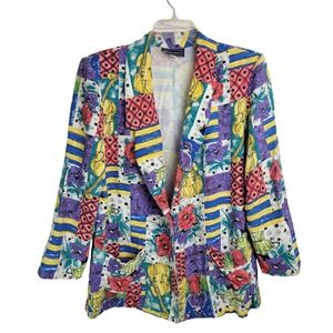 Requirements Blazer Vtg 90s Maximalist Art Novelty Print Multicolor Womens 12